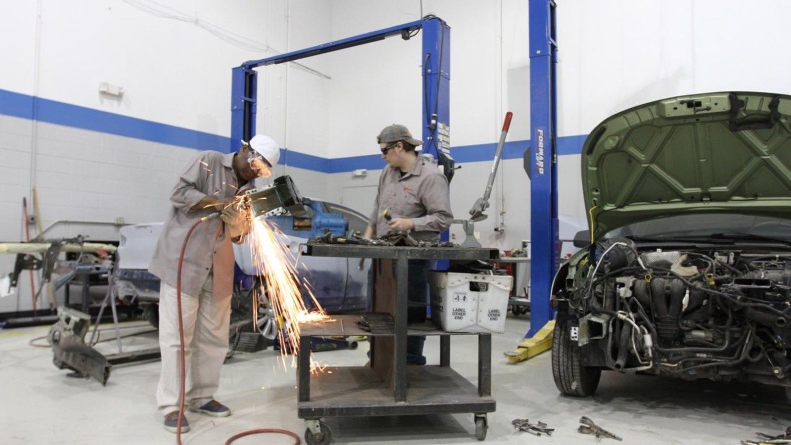 Collision Students Learning Auto Body Techniques